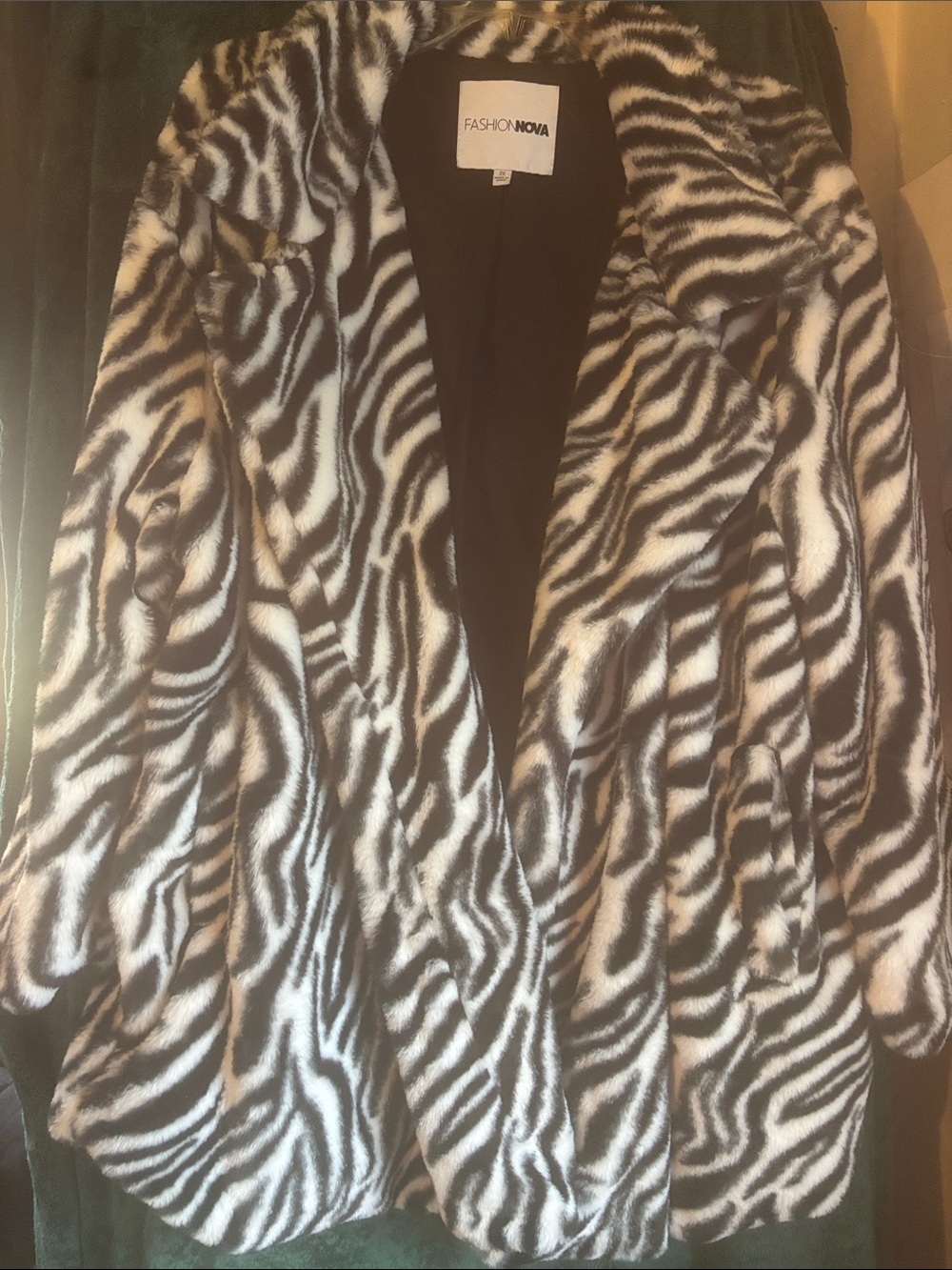 Fashion Nova Black & White Zebra Faux Fur Cardigan Jacket